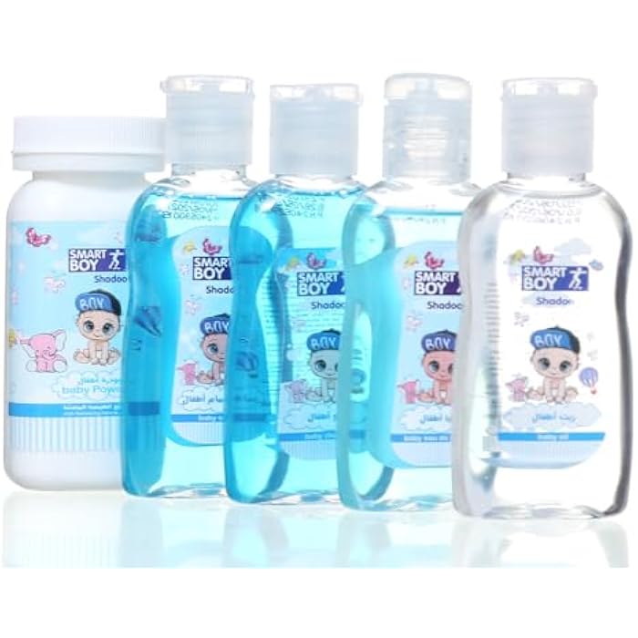 Baby Skin & Hair Care Set (Shampoo + Conditioner + Powder + Oil + Lotion), Light Blue DR-A-621 - Image 5